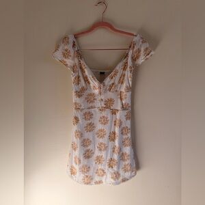 American Eagle Outfitters Cream and Brown Floral Mini Dress